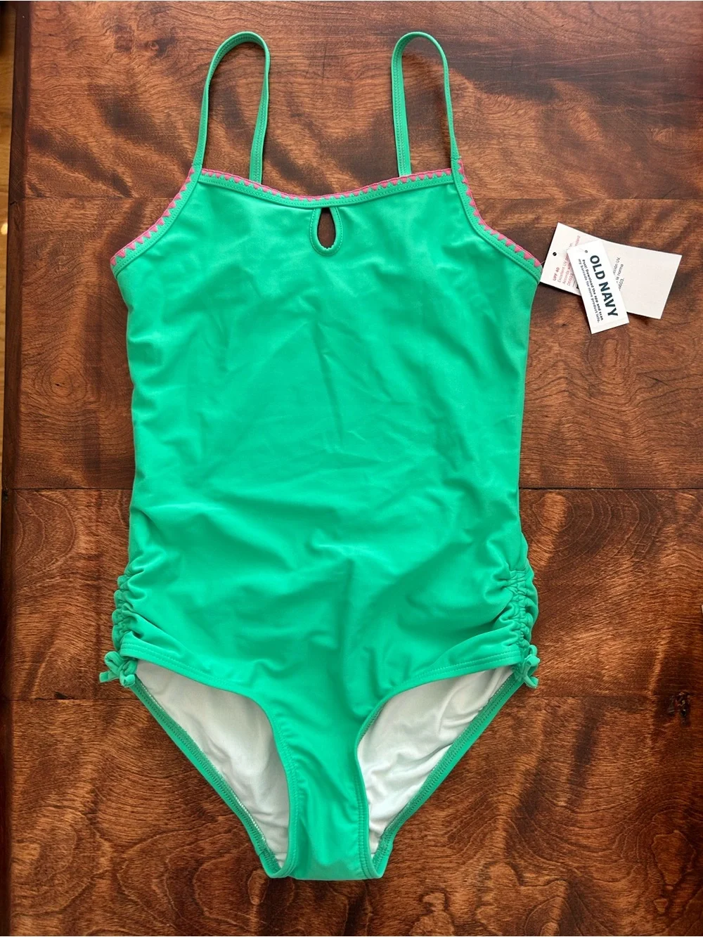 💚 NWT! Old Navy Girls Green One Piece Swimsuit with Pink Trim